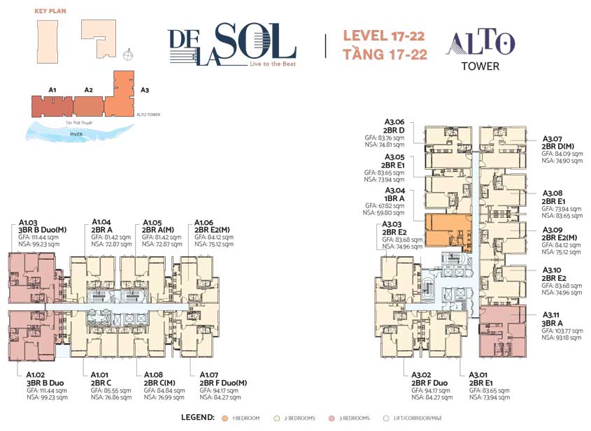 Mặt bằng căn hộ De La Sol tầng 17-22